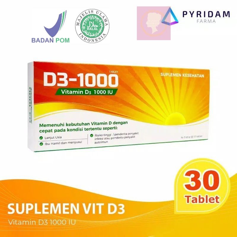 Vitamin D / 1000 IU Vitamin Untuk Daya Tahan Tubuh/ Vitamin D3/ D3-1000 Pyridam