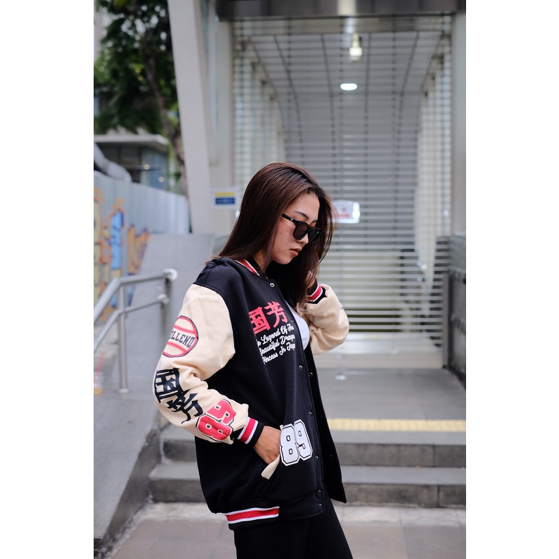 SKULLEND Jaket Varsity Baseball Vintage Pria Wanita - Kuniyoshi