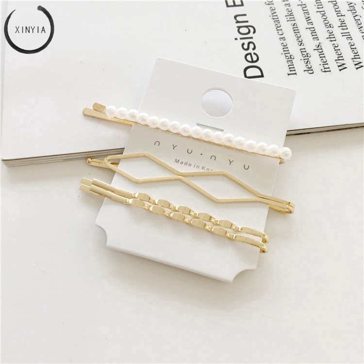 【7 groups】Korea Jepit Rambut metal pearl hairpin hairclips set