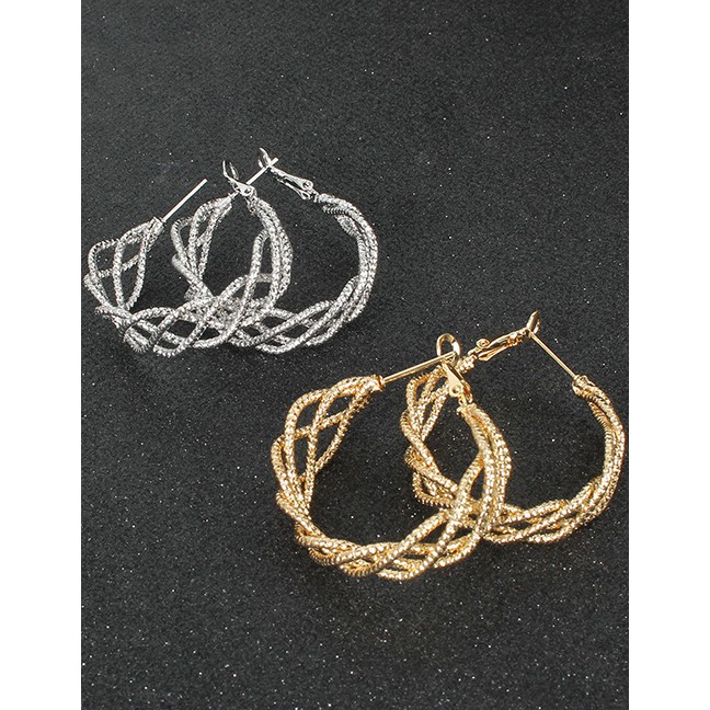 LRC Anting Hoops Fashion Color Hoop Woven Cross Multi-layer P48334