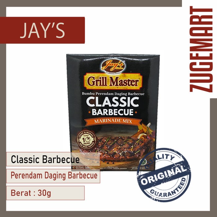 

Jays Classic Grill Master Barbecue BBQ Marinade Bumbu Perendam Daging