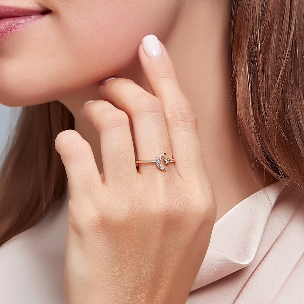 Hu Hu Hu Hu Hu Alat Bantu Pasang Kacamata♡ Cincin Model Terbuka Adjustable Desain Bulan Bintang Gaya Klasik Untuk Wanita