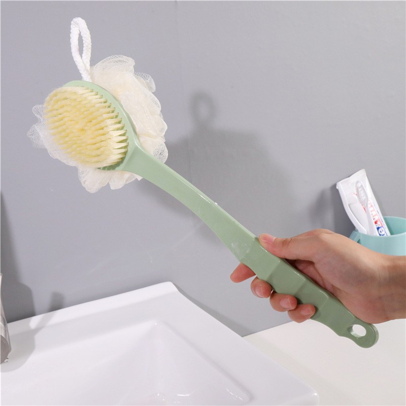 [CLASHOP]2 in 1 Body Bath Brush / Tongkat Sikat Badan Punggung Mandi Spons Puff Gagang Panjang +