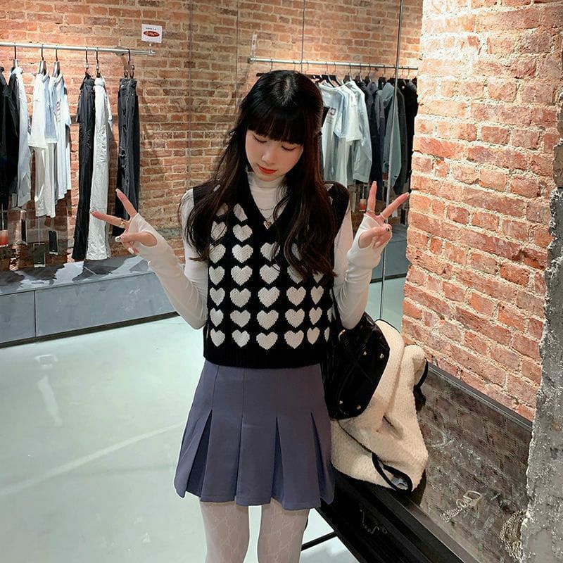 Rompi Vest Love Rajut Korean Style Kekinian/ Vest Rajut Love Tebal Termurah Realpict