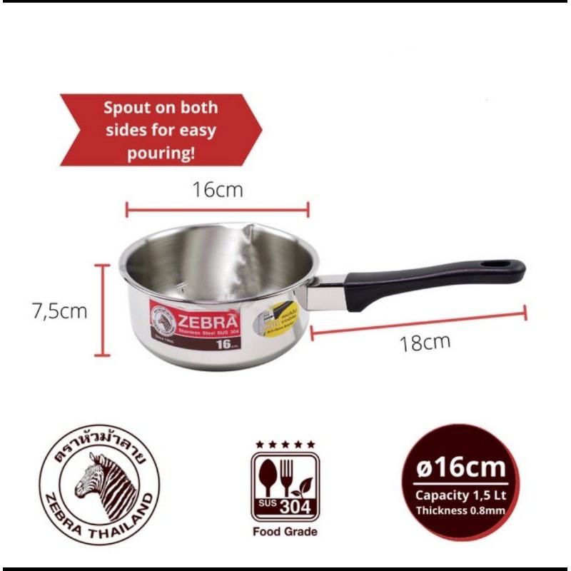 Sauce Pan ZEBRA 16Cm 166307-Stainless Steel-Panci Stainless-Saucepan