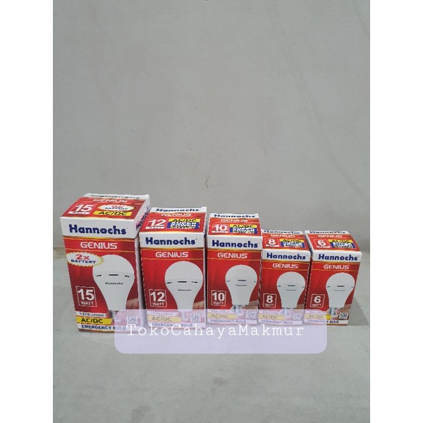 Lampu Bohlam Emergency LED AC/DC Genius 6w,8w,10w,12w,15w Hannochs