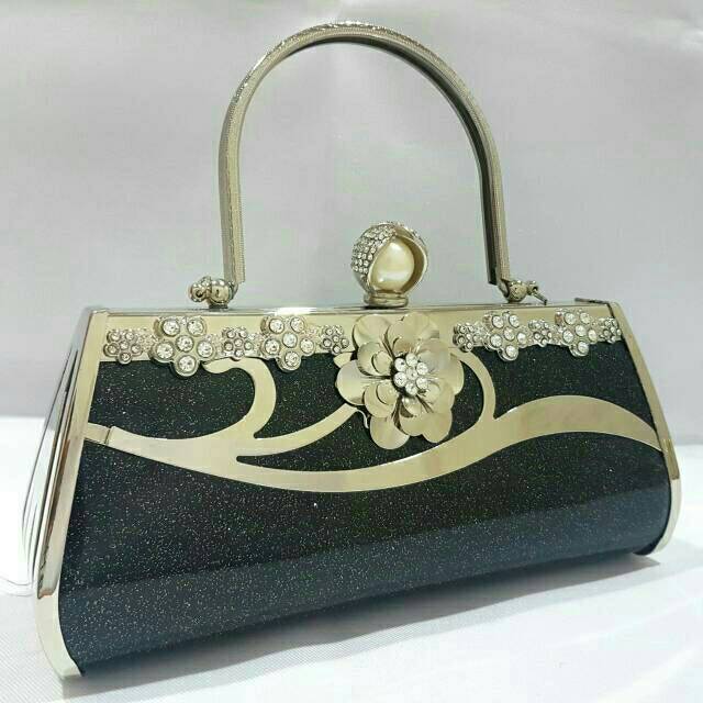 Clutch Pesta Farnell Tas Kondangan  2806 Glitter Cantik Elegan Bunga Permata