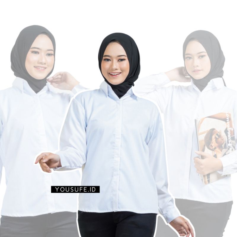 Kemeja Polos Putih Wanita/Kemeja Kerja Putih/Atasan Polos Wanita/Kemeja Toyobo