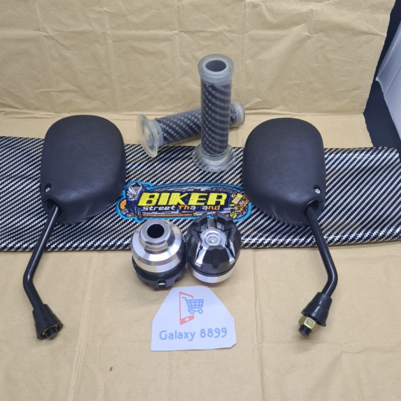 Kulit Jok Karbon Silver+Handgrip Karbon+Jalu As Roda Depan+Spion yamaha mio standar hitam