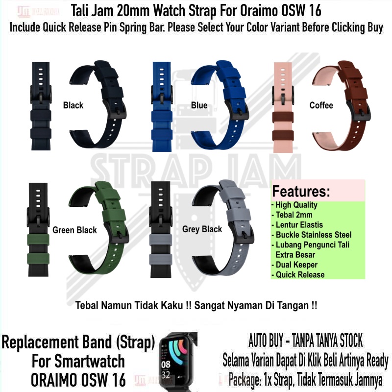 HNN Tali Jam Tangan Oraimo OSW 16 OSW16 - Strap 20mm Rubber Lentur Nyaman