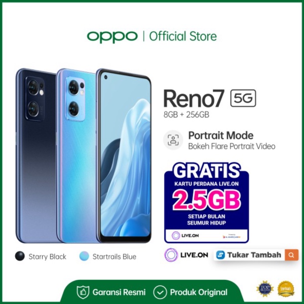 ummikalbiahonlie [Tukar Tambah Live.On] OPPO Reno7 5G 8GB/256GB Smartphone - Hitam