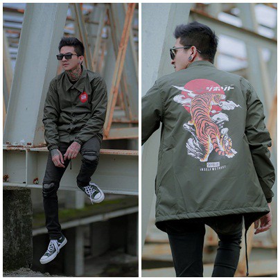 OUTERWEAR - JAKET PRIA -JAKET PARASUT PRIA - JAKET COACH TIGER HIJAU ARMY CRANIO ORIGINAL