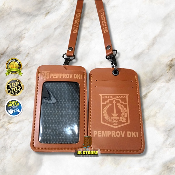 Tempat Id Card PEMPROV DKI Kulit Gantung Laser / Id Card Holder Pemprov Dki Kulit / Name Tag Holder 