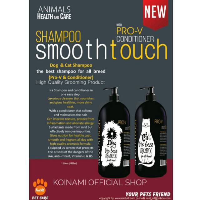 SMOOTHTOUCH SHAMPO 1 Liter Conditioner / cat &amp; dog / raid / smoot touch / smooth / kucing anjing