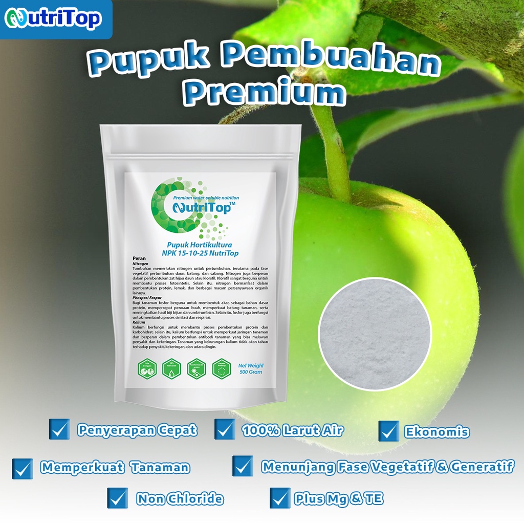 Pupuk Premium Pembuahan NPK 15-10-25 NutriTop 500 gram