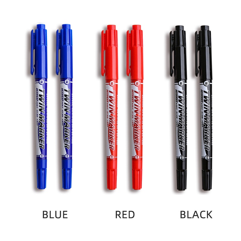 Pen Marker Twin Tinta Hitam / Merah / Biru 0.5 / 1.0mm