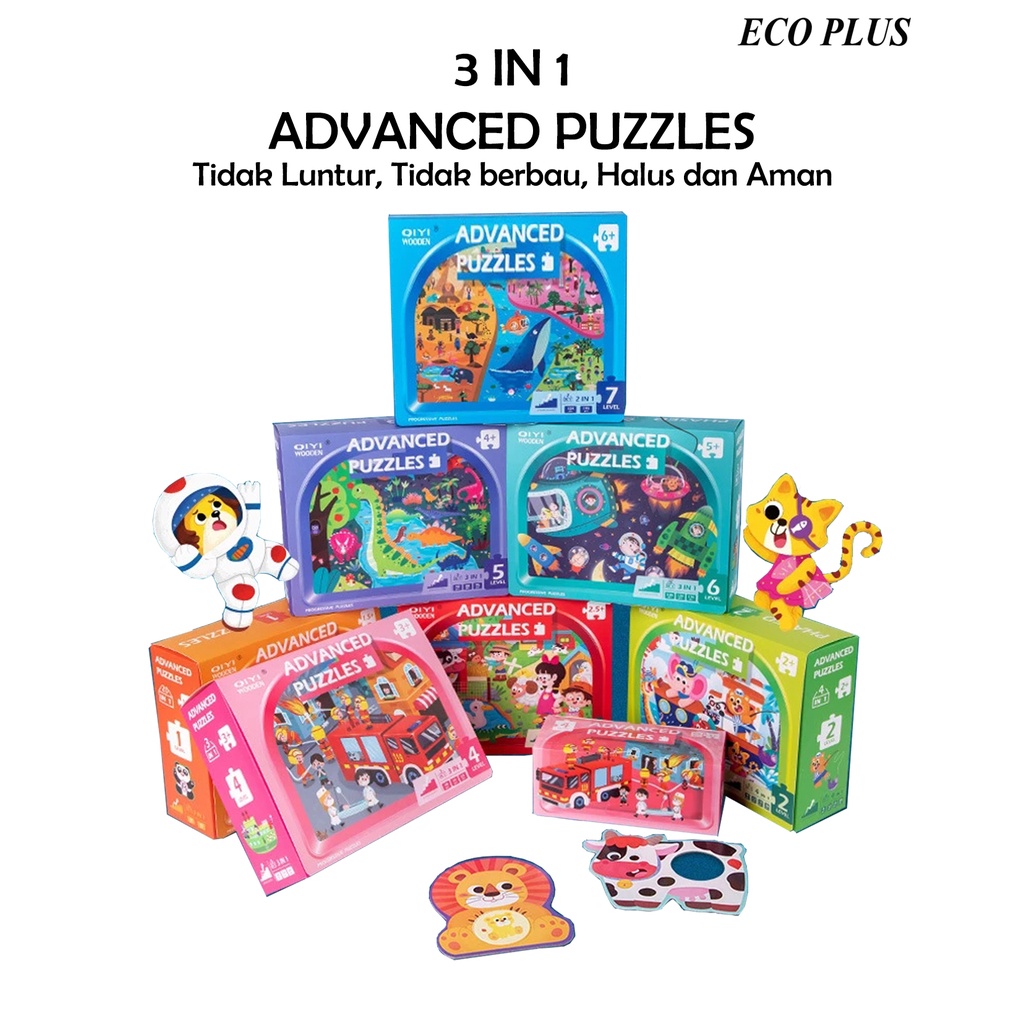 3 IN 1 Advanced Puzzle Mainan Edukasi  Anak Toys Kids Kreatif Transportasi Binatang Kado Ultah