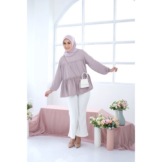 Ounadoutfit Naura blouse wanita rampel casual cantik muslimah murah polos / atasan cringkle / baju rample wanita / kemeja polos muslim