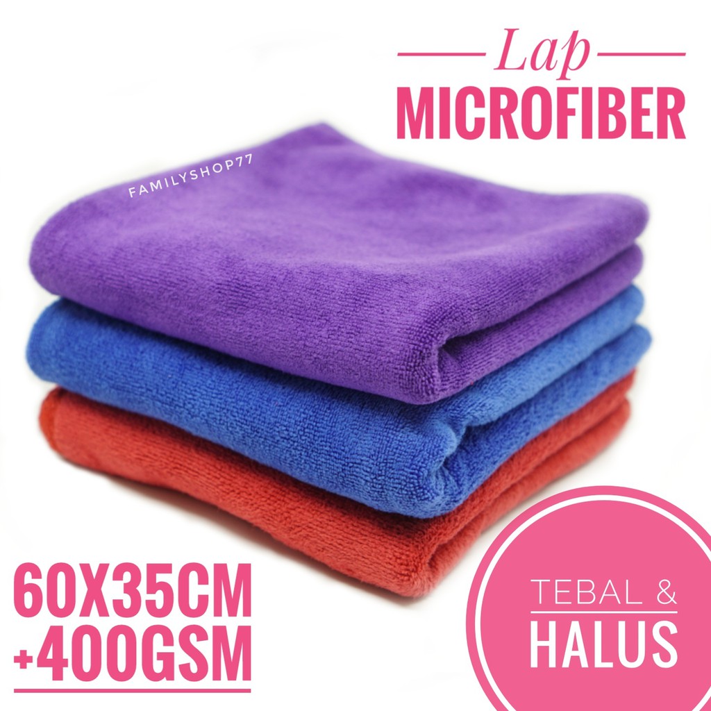 Kain Lap Microfiber / Mikrofiber Tebal Halus 400gsm ( 60x35 Cm) Lap Mobil Lap Serbaguna , Lap Dapur