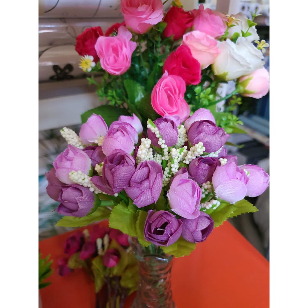 ROSE / BUNGA MAWAR KUNCUP - ISI 15 BUNGA PLASTIK / ARTIFICIAL-UNGU