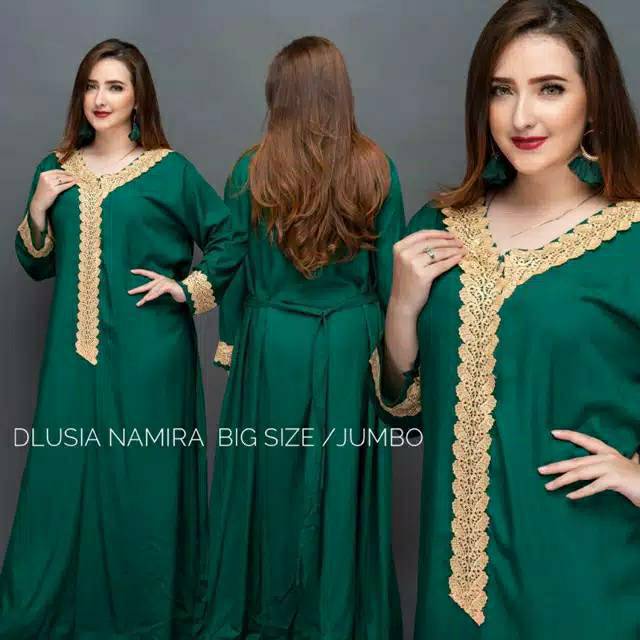 Namira Dlusia Dress Wanita Renda Arab Rayon Premium Longdress Lengan Panjang Baju Wanita Kekinian LD 110 cm