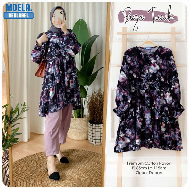Tunik motif bunga jumbo tunik floral tunik flower tunik big size tunik rayon jumbo / Biga tunik