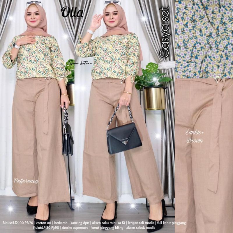 GASYA SET BY OLLA / SETELAN BLOUSE DAN KULOT BERBAHAN KATUN ORI DAN DENIM SUPERNOVA / SETELAN BUSANA