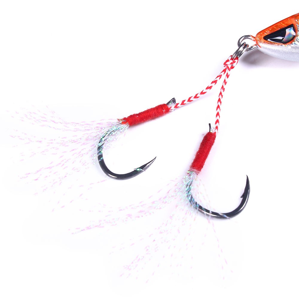 HENGJIA 1pcs 80g umpan pancing metal jigs lead fishing lure with Assist Double Feather Hooks kail swimbait bass ikan lifelike