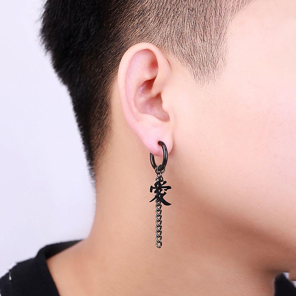 Anting Hoop Rumbai Bentuk Bintang Bahan Stainless Steel Gaya Punk Hip-hop Untuk Pria