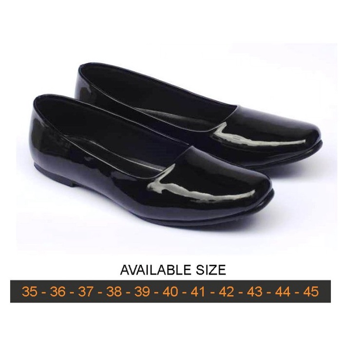 sepatu wanita flat oxford black ZG-027 ukuran besar Sepatu Formal Pantofel Kulit Pvc Big Size Jumbo gede