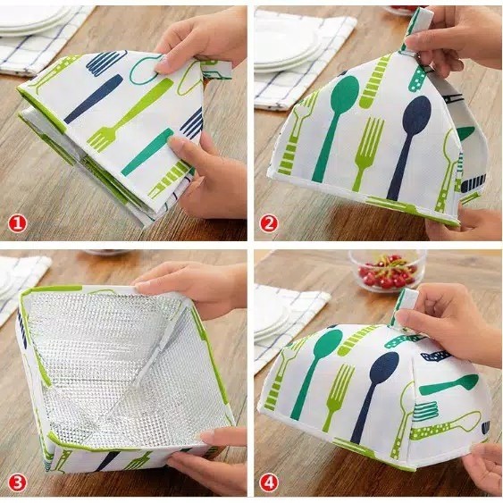 Plazashop♨ Cod Ts188 Tutup Tudung Saji Lipat Kecil Penutup Penahan Panas Makanan Alumunium Foil