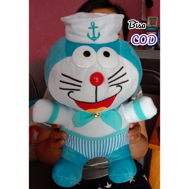 0BONEKA DORAEMON SAILOR 35 CM BAHAN HALUS BONEKA DORA EMON KARAKTER PELAUT MAINAN KADO SOVENIR