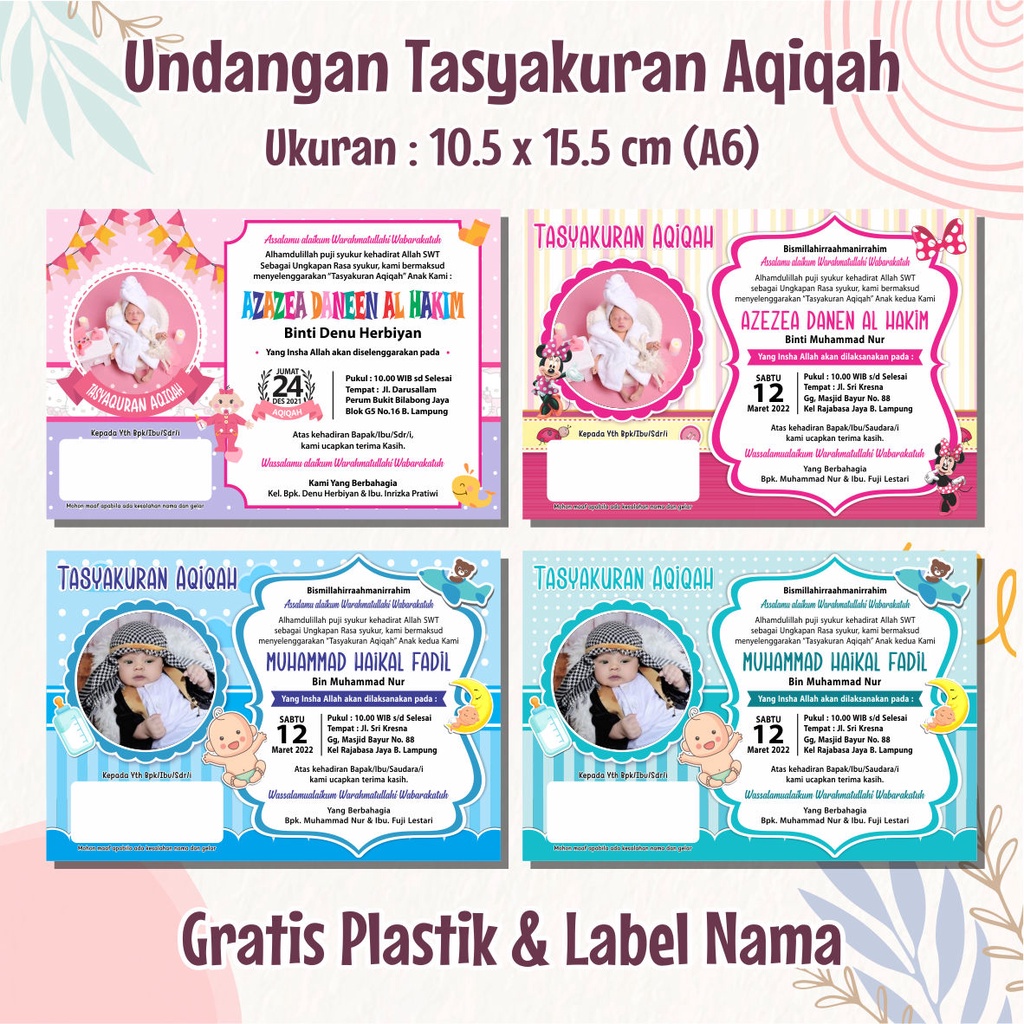 Jual Undangan Aqiqah / Undangan Tasyakuran Aqiqah / Undangan Bayi