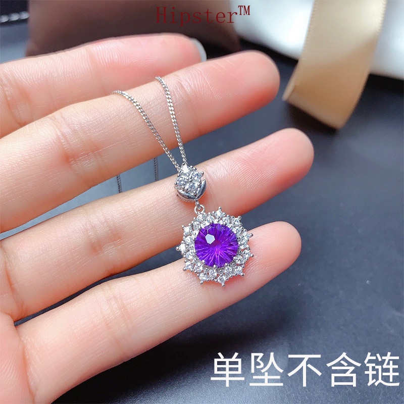 Hot Sale Fashion Amethyst Rings Pendants Stud Earrings Amethyst Necklace Set