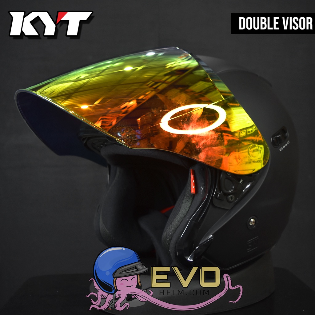 HELM KYT DJ MAXI BLACKDOFF DOUBLE VISOR ORIGINAL KYT DJ MAXI BLACK DOFF SOLID KYT HALF FACE HITAM DOP