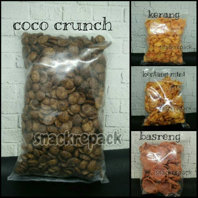 

Coco crunch, basreng, kentang mini, kerang