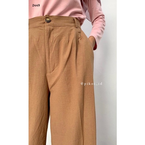 Celana Linen Highwaist / Kulot panjang katun linen wanita / linen Pants / celana putih hitam kece