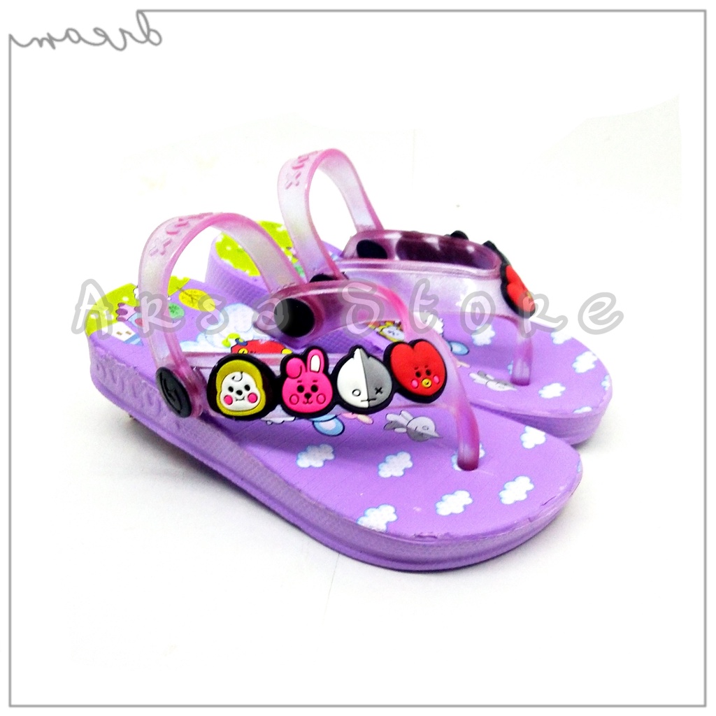 Sandal Jepit Baby BTS Anak Perempuan / Sendal Anak Cewek Tali Belakang Motif BT21 Umur 1 2 3 Tahun