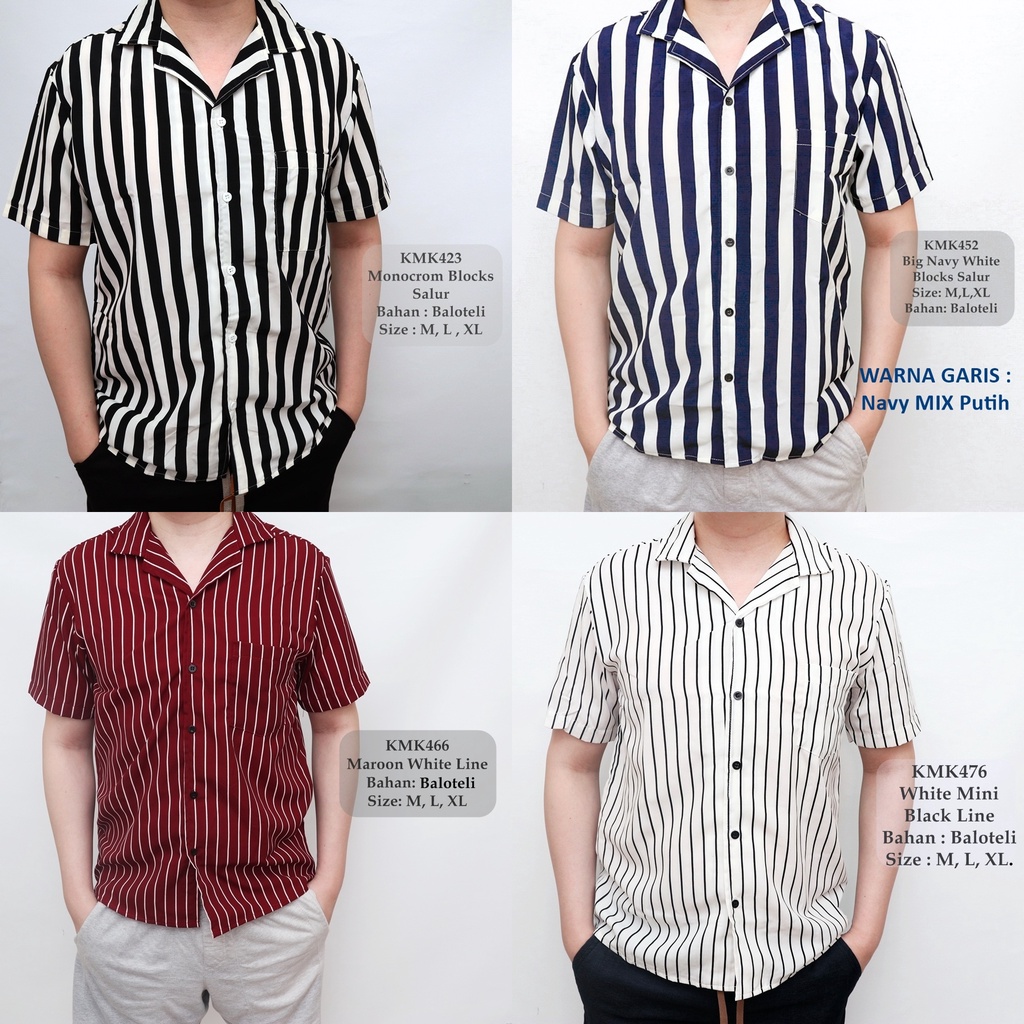 Kemeja Stripe Casual Cowo Lengan Pendek Pria Motif Salur G114