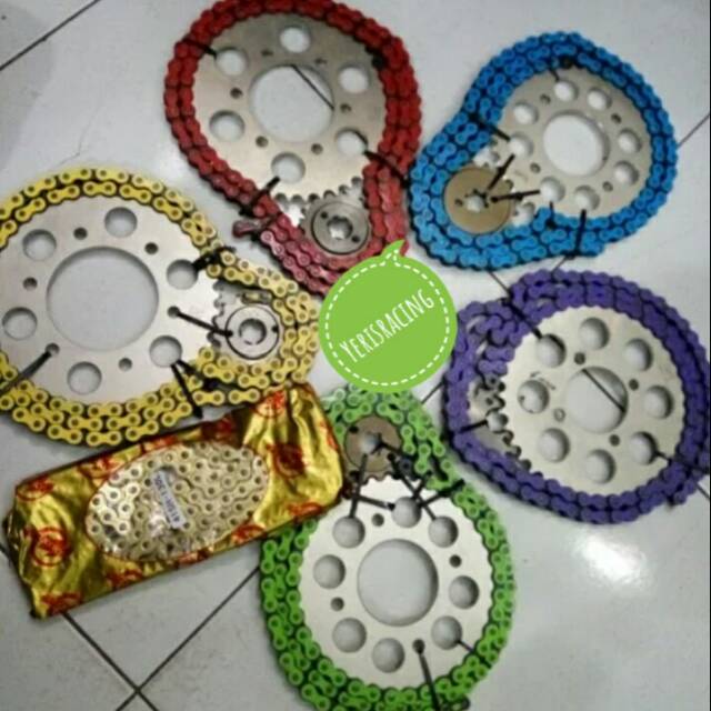 Gear set sss motor jupiter mx new. Mx old. Mx king rantai warna 415
