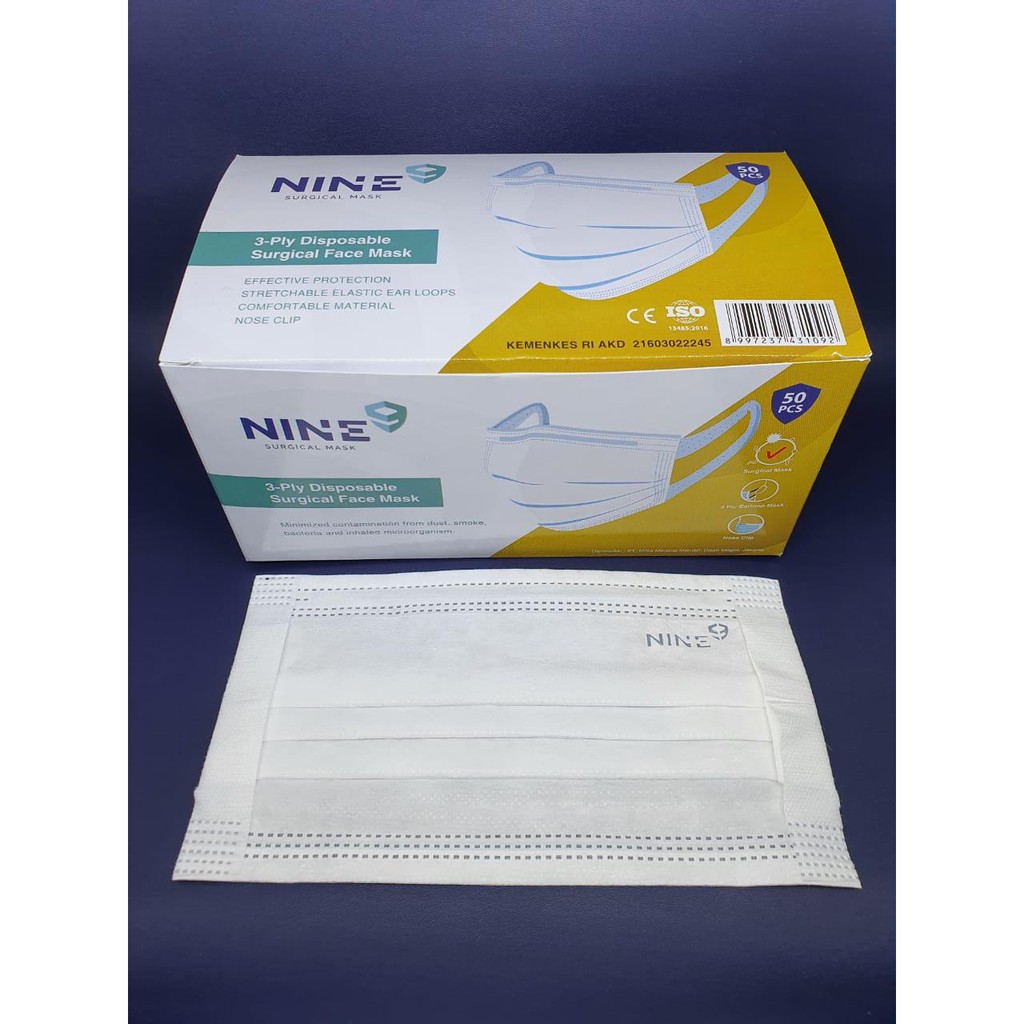Masker Medis 3ply/Masker Bedah NINE/Disposable Mask/Surgical Face Mask 3ply isi 50pcs