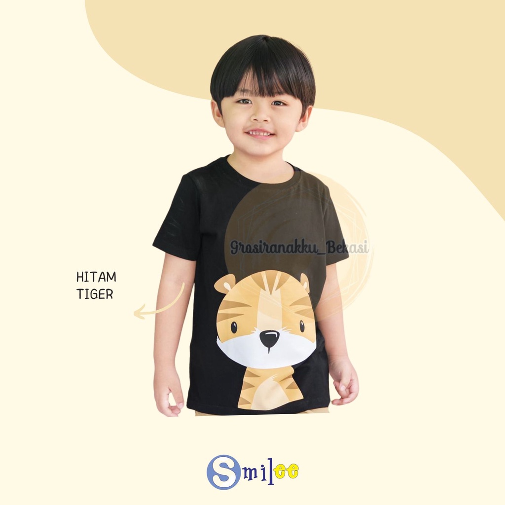 Kaos Anak Cowok Smilee Murah Animal Hitam Tiger Size 1-5Thn