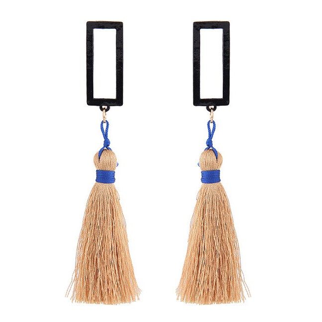 LRC Anting Tusuk Bohemia Square Shape Decorated Tassel Earrings