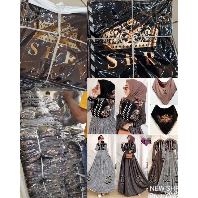 Gamis Ori SHR Full kancing Bunga kombi Chanel