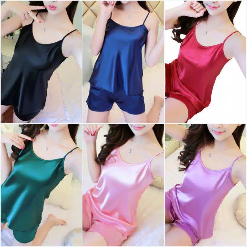 Dtree . Stelan kensi Satin import ice silk fit XL / Set TANK TOP bahan satin halus fit XL