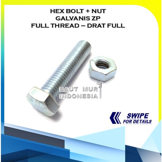 Jual HEX BOLT NUT BAUT MUR ZINC GALVANIS PUTIH M6X25 ISI 10PCS | Shopee ...