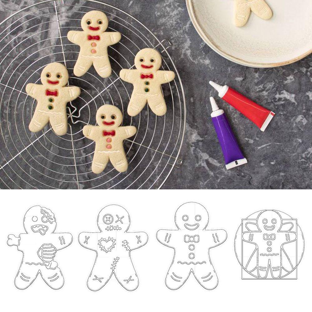 Solighter 4pcs / Set Cetakan Emboss Kue / Biskuit / Roti Jahe / Voodoo Untuk Dekorasi Natal / Halloween