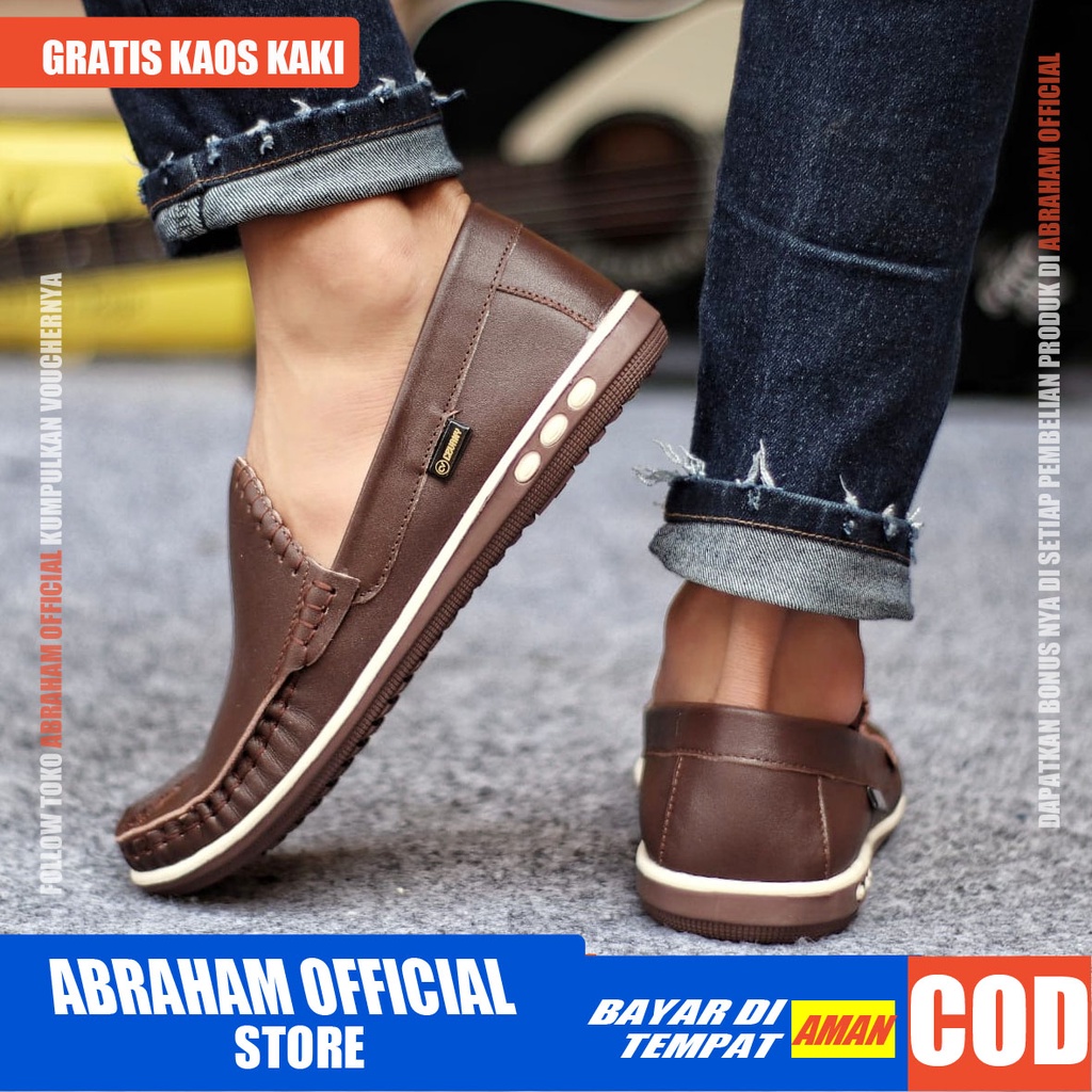 ABRHM x MYTH Sepatu Slip On Pria Sepatu Pria Casual Slip Sepatu Cowok/Cowo Kulit Asli Sepatu Kasual Slop Anti Slip Semi Formal Kerja Kuliah Gaya Santai Keren Kekinian Original Murah Terlaris