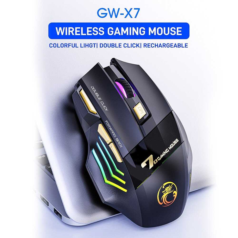 IDN TECH - iMice Wireless Gaming Mouse Ergonomic RGB Rechargeable 3200 DPI GW-X7