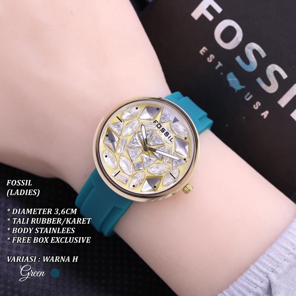 (FREE BOX) JAM TANGAN WANITA F-019 FASHION TALI RUBBER BODY BULAT